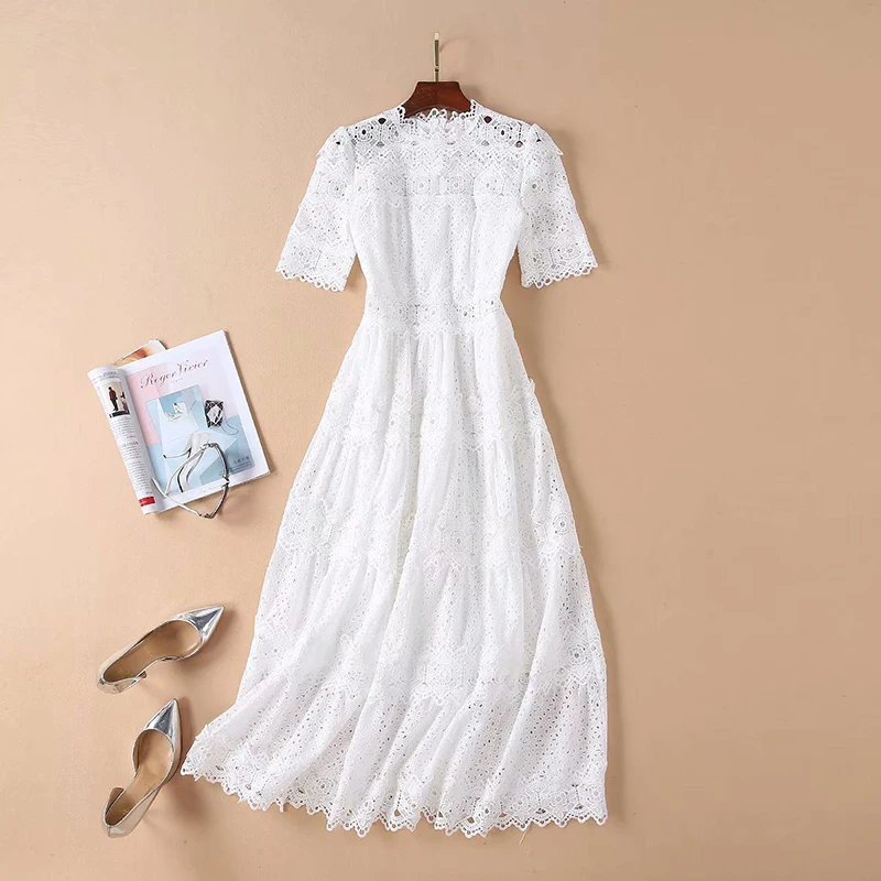 Женское ажурное платье VGH корейское кружевное лоскутное трапециевидной формы с