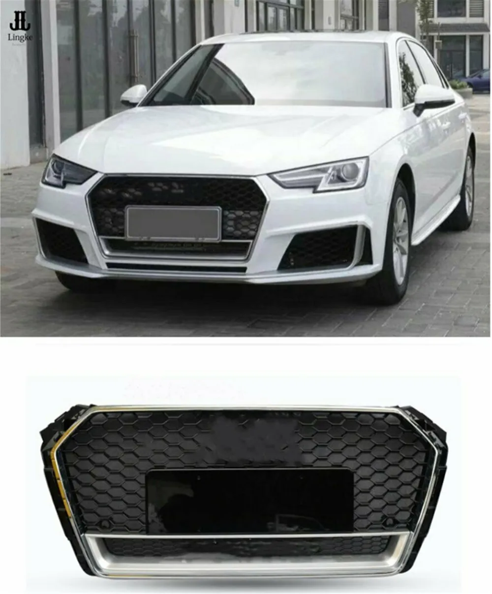 Решетка радиатора Глянцевая черная рамка хромированное кольцо для Audi A4 B9 RS Стиль