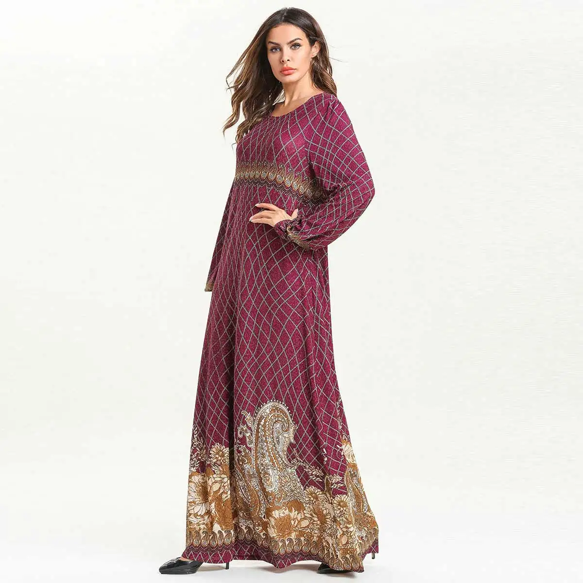 Женское платье макси с этническим принтом винтажное Повседневное в стиле бохо