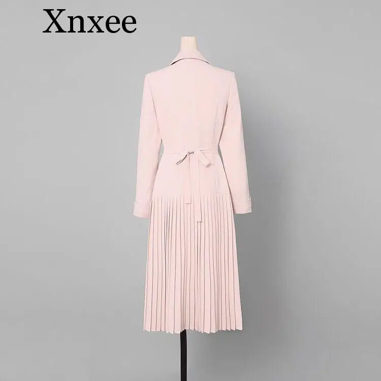 Xnxee Milan Подиум двубортный плиссированный длинный Тренч пальто стильный осень зима дамы Блейзер Пальто