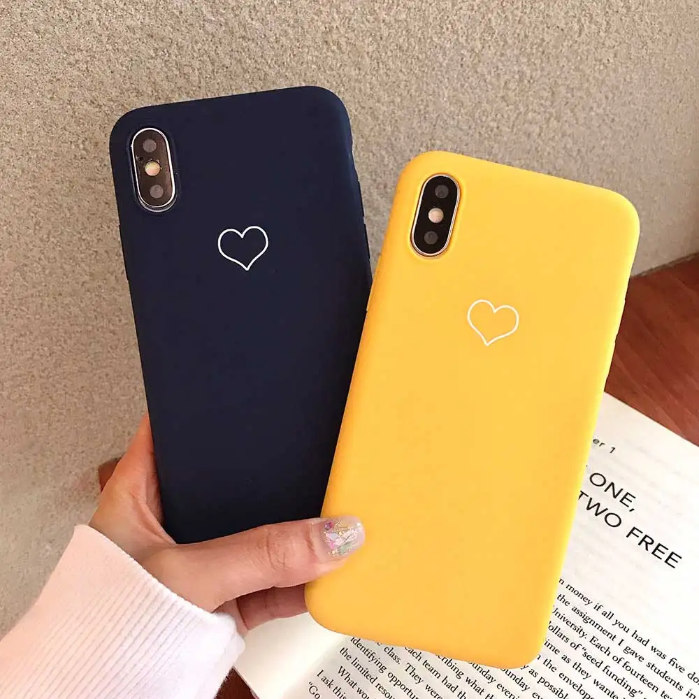 Boucho Candy Color Love Heart Matte Phone Case for iphone X 6 6S 7 8 Plus Cute Soft TPU Couples Back Cover XS Max XR |
