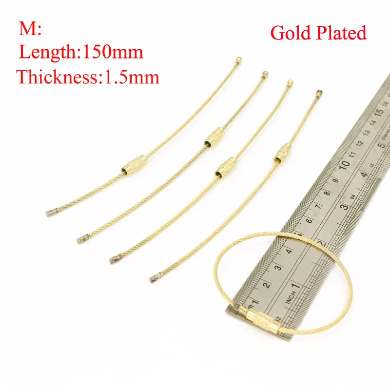 Gold 150x1i5mm EDC багажная веревка бушкрафт стальная проволока кабель винт устройство блокировки кольцо брелок для ключей петля круг повесить брелок цепь тег набор инструментов - Цвет: Gold 150x1i5mm