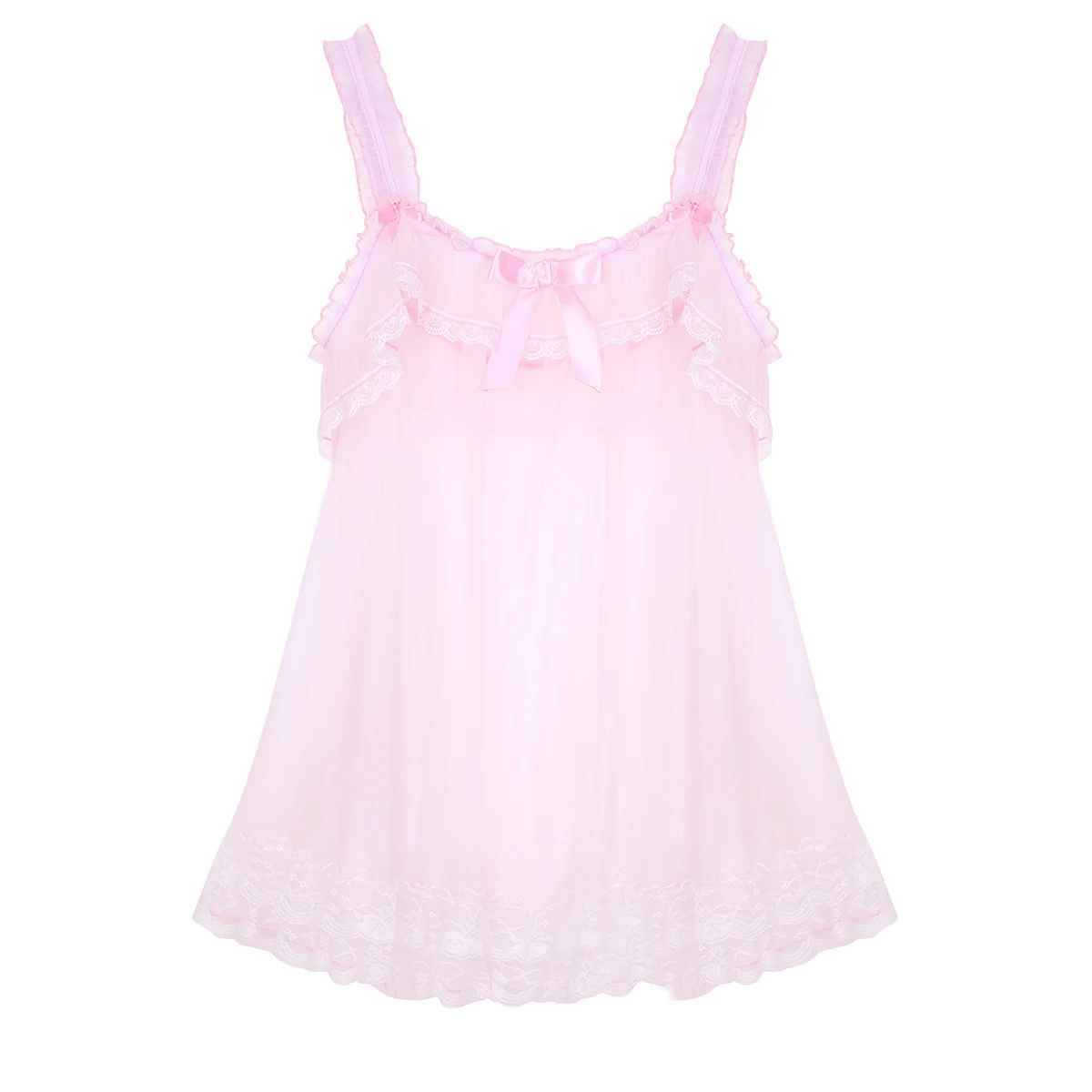 Сексуальное женское белье, мужское прозрачное Прозрачное платье Babydoll Femme с эластичными бретельками, оборками и кружевным подолом, мягкое Тюлевое платье