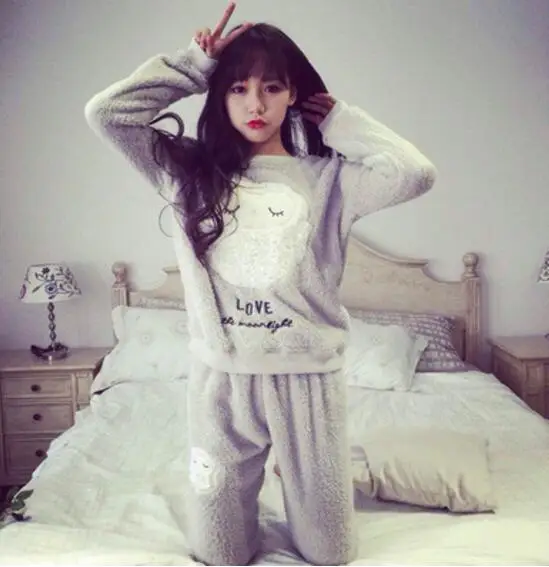 Зимние фланелевые пижамы для женщин, милые женские пижамы, Пижама Kigurumi, высокое качество, повседневные мягкие пижамы для женщин, 2 шт - Цвет: Серый