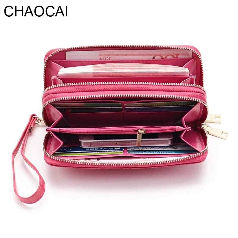 Модные женские бумажники кошелек из натуральной кожи с двойной молнией