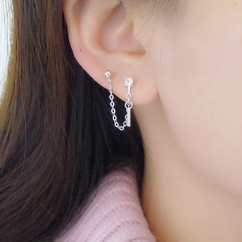 1 piece style 6 Дизайн, Двойные серьги, 925 серебро, двойной монослой, асимметричная звезда, Отдел ушей, два уха, пирсинг, ногти для ушей - Окраска металла: 1 piece style 6