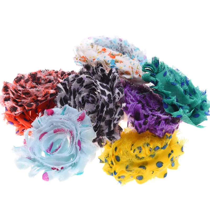 9 шт потертые шифоновые шикарные цветы зебра печать цветок без заколки для волос