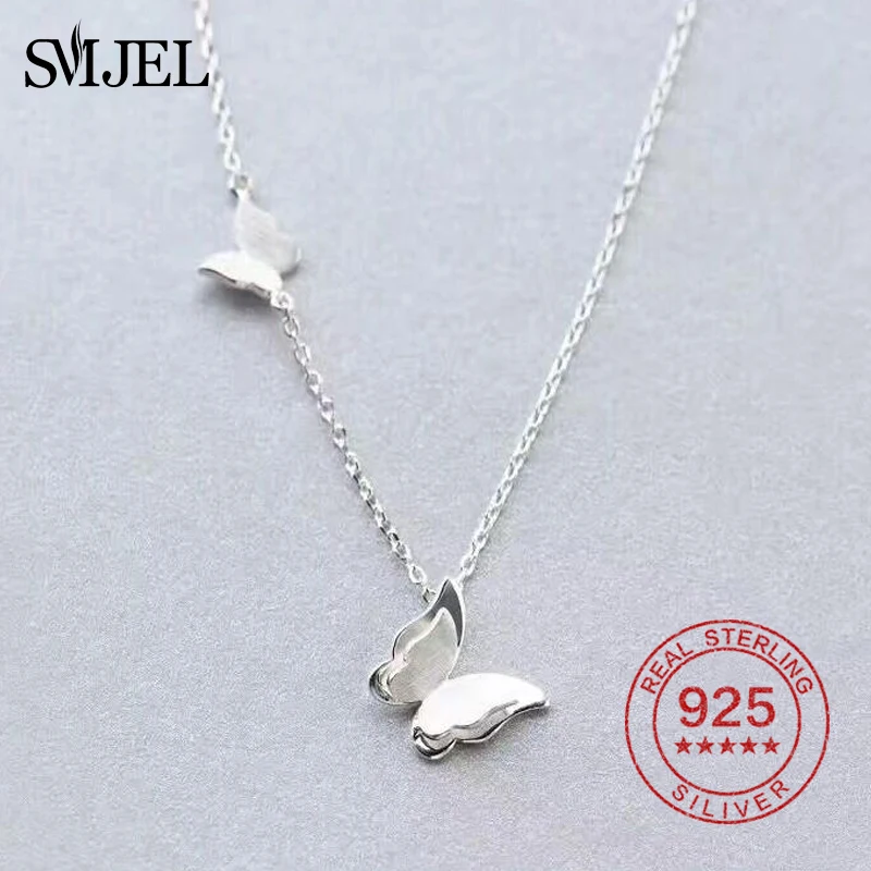 

SMJEL Fashion Jewellery Necklace 925 Sterling Silver Long Chain Animal Butterfly Pendant Necklaces Women bijoux femme