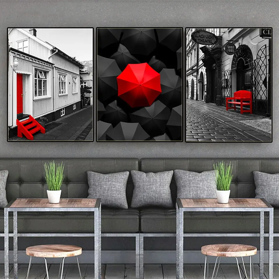 Скандинавская Картина на холсте для улицы и красные черные декоративный зонтик