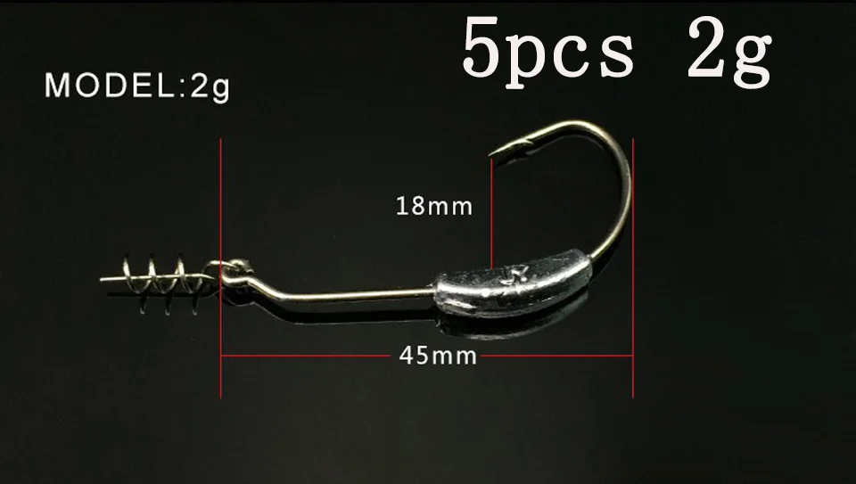 5pcs 2g 5 шт./лот колючий свинцовый крючок 2 г/2,5 г/3 г/5,25 г/7 г офсетный рыболовный крючок рыболовные крючки подходят для техасских установок рыболовные снасти Pesca Китай - Цвет: 5pcs 2g