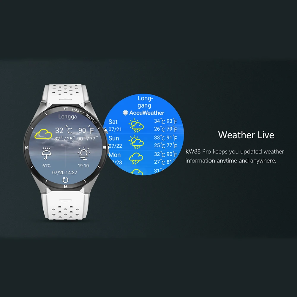 KingWear KW88 Pro gps Smartwatch 3g Android 7,0 1 ГБ 16 ГБ MTK6580 фитнес-браслет трекер носимое устройство смарт-часы для мужчин и женщин