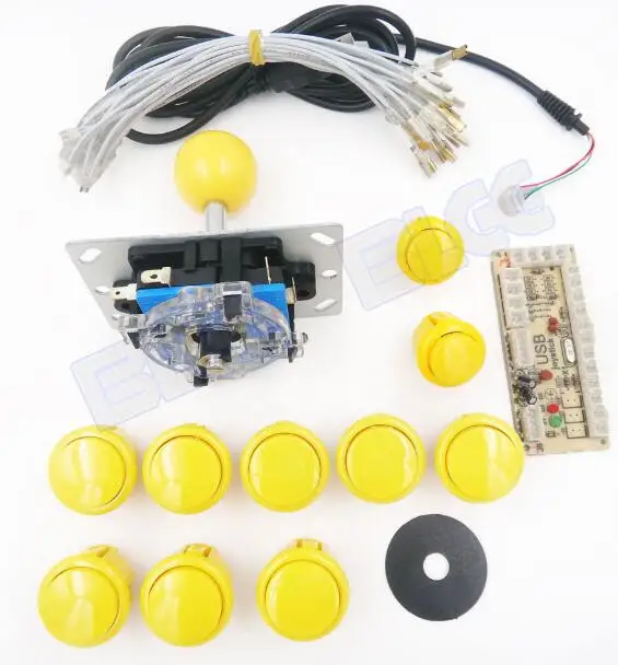 Цвет: желтый Аркадный джойстик DIY Kit Нулевая задержка игра USB энкодер джойстик для ПК Компьютерная игра+ 8 аркадная кнопка для Mame Jamma+ жгут проводов - Цвет: Цвет: желтый
