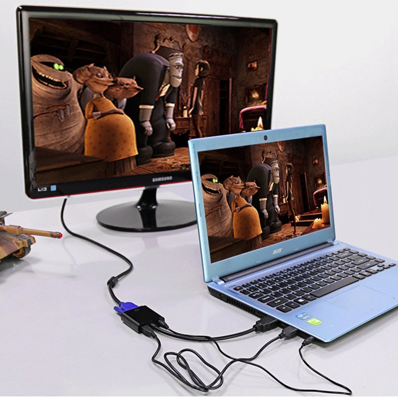 Преобразователь переходник с HDMI на VGA 25 см активный ЦАП аудио 3 5 мм и питанием от USB