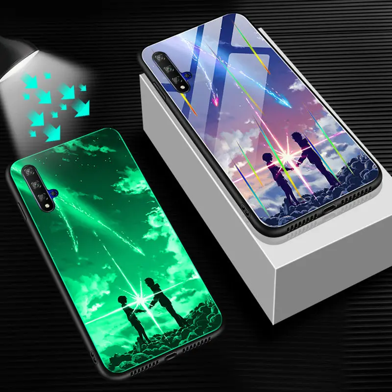 Светящийся чехол для телефона huawei Honor 20, чехол, светящаяся задняя крышка из закаленного стекла для huawei Honor 20 Pro, чехол, силиконовый чехол