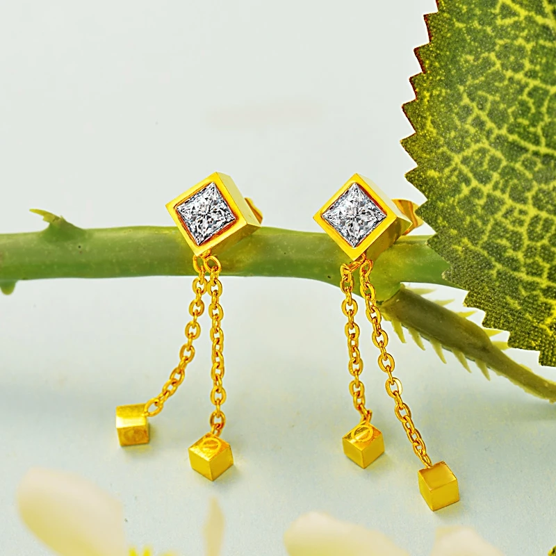 Шикарный Нержавеющая сталь Jewelry геометрический куб кости золото Цвет длинной