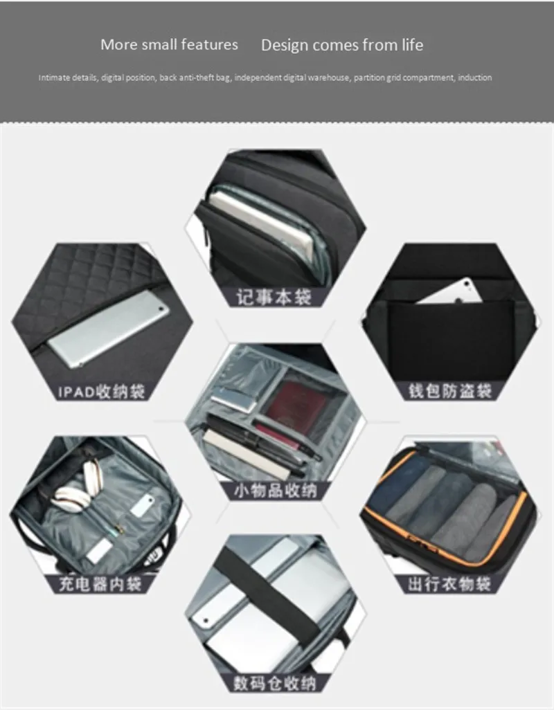 Wear resistant breathable men backpack waterproof business travel computer large backpacks can expand laptop school bag man bags