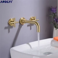 aodeyi brass double handle wall mounted bathroom sink faucet hot cold basin faucet mix tap brushed bathroom faucets tool