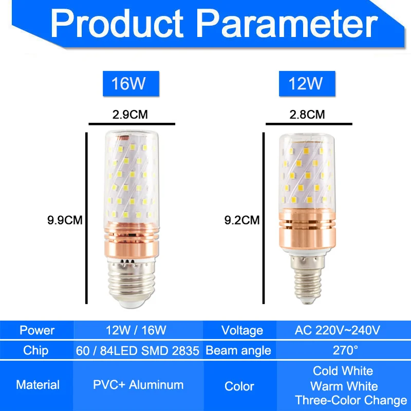 E27 Светодиодный светильник E14 3 Вт 6 9 12 16 SMD2835 AC 220 В 240 Светодиодная лампа кукуруза