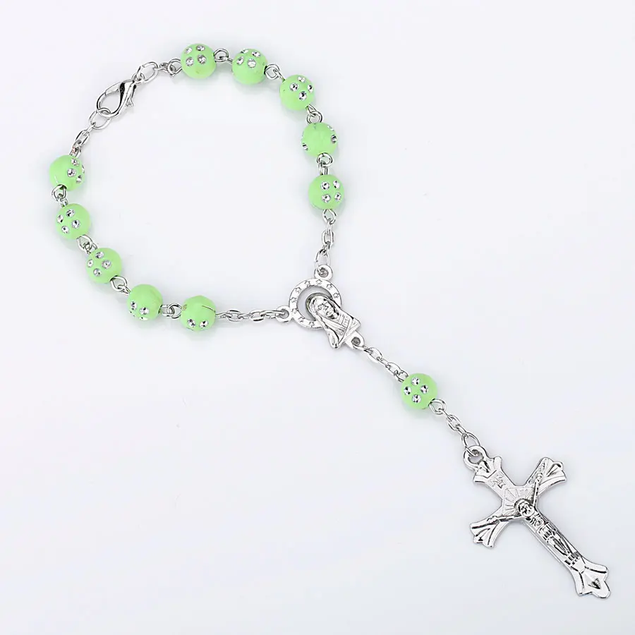 66004621 Colorful Beads Catholic Rosary Bracelet Blue Red Color Auto Rosary Car Rosary INRI Cross Mary Charms Lobster Clasp - Окраска металла: 66004621