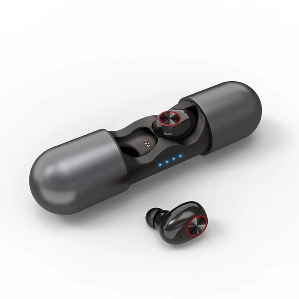 Красный/синий/черный Мини беспроводной TWS Спорт стерео Bluetooth гарнитура Музыка наушники вкладыши Наушники с зарядной коробкой для Ios Android