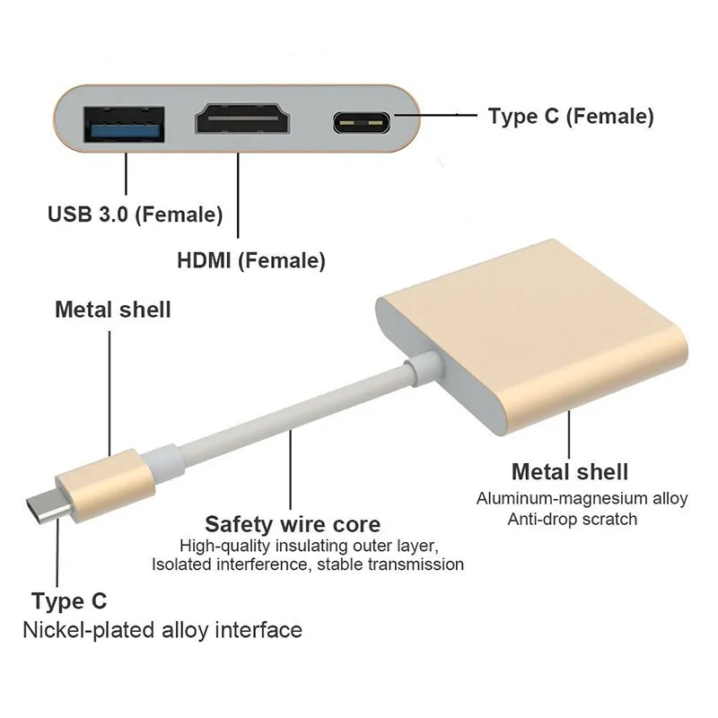 5 шт. Type C USB 3 1 to 4K HDMI USB3.0 адаптер 3in1 концентратор для Apple Macbook