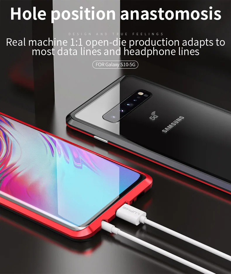 Чехол LUPHE с магнитной адсорбцией для samsung Galaxy S10 5g, прозрачное стекло, жесткая задняя крышка, металлический бампер, защитный чехол