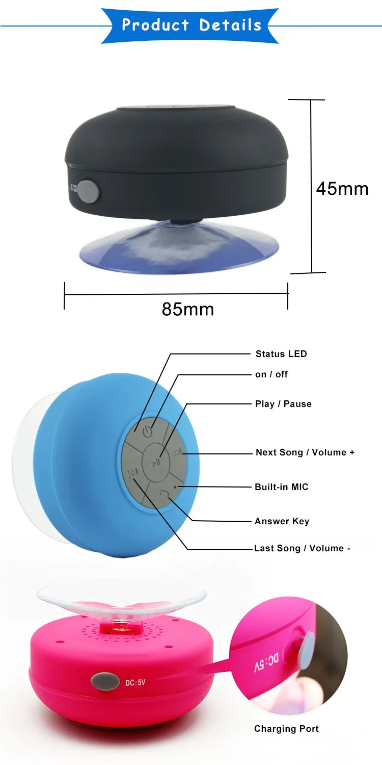 Мини Bluetooth динамик Портативный Водонепроницаемый Беспроводной Громкая Связь Динамик s Встроенный микрофон для душа Ванная комната Бассейн Автомобиль Пляж Открытый