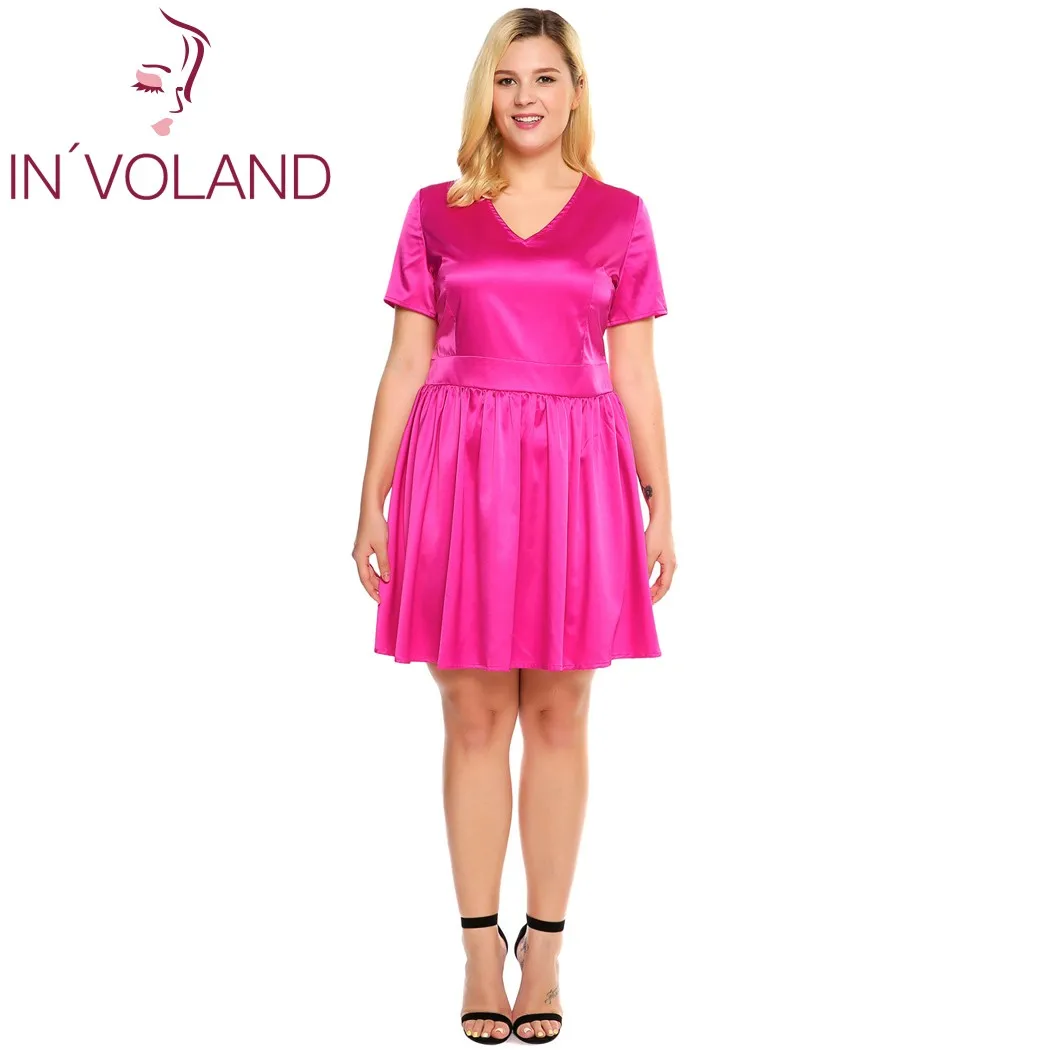 Женское атласное платье IN'VOLAND повседневное однотонное трапеция с v образным