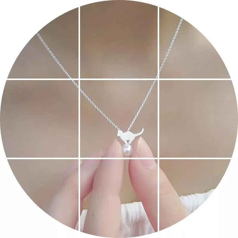 

Free shipping ! S925 Silver Imitation pearls Cat Necklace Simple Kitty Necklaces & Pendants For Women Silver Jewelry