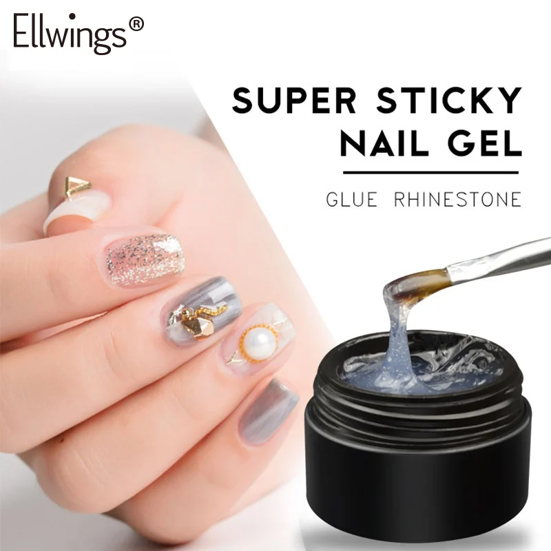 Ellwings блеск клей УФ гель Nail Книги по искусству Стразы металлические украшения
