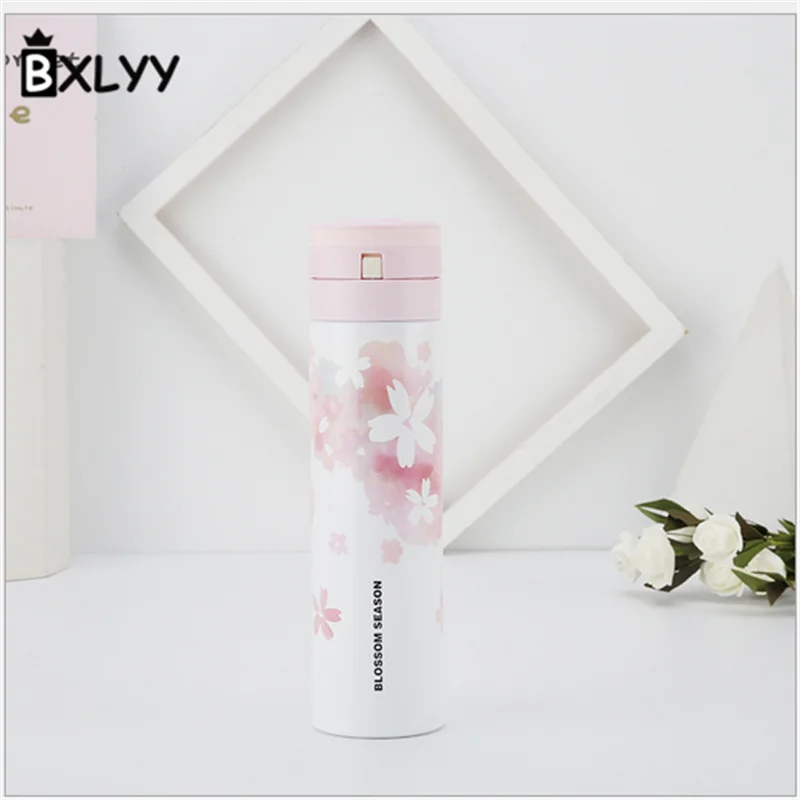 BXLYY 450 мл Нержавеющая сталь Cherry Blossom Творческий изоляции бутылка для воды Сувениры и подарки термос Спорт Shaker.6z