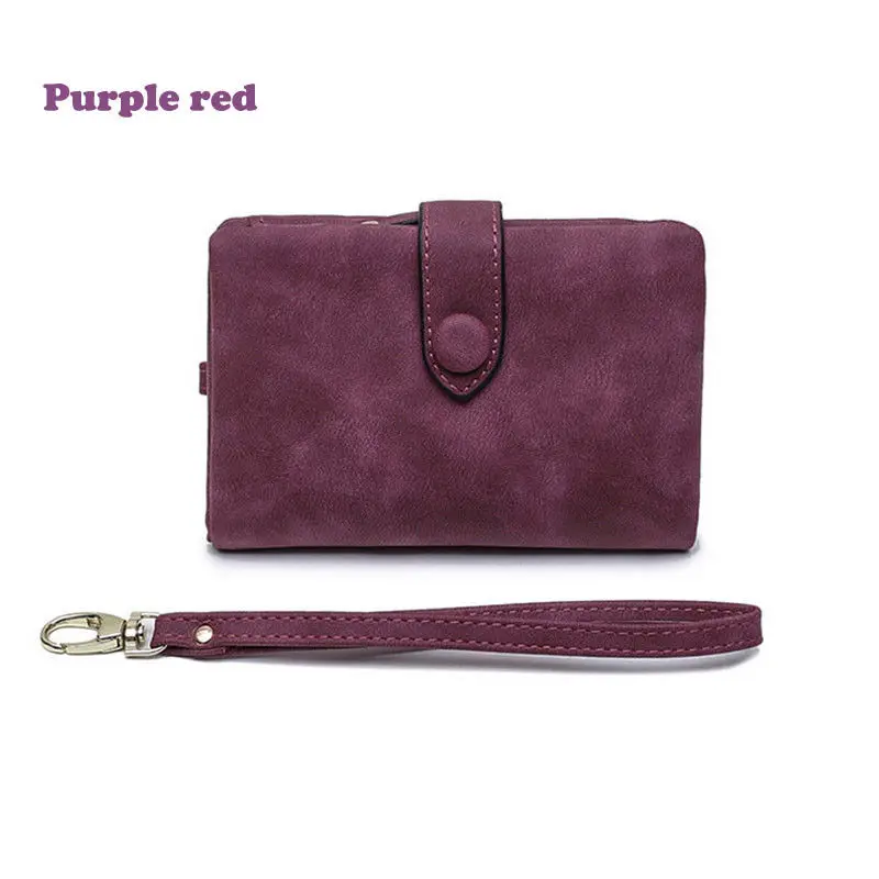 Purple red Женский кожаный кошелек-клатч, короткий кошелек для монет и карт, твердый женский короткий кошелек - Цвет: Purple red