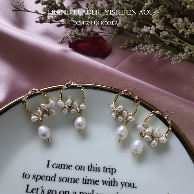 Женские серьги-гвоздики с цветком GWACC натуральным пресноводным жемчугом в стиле