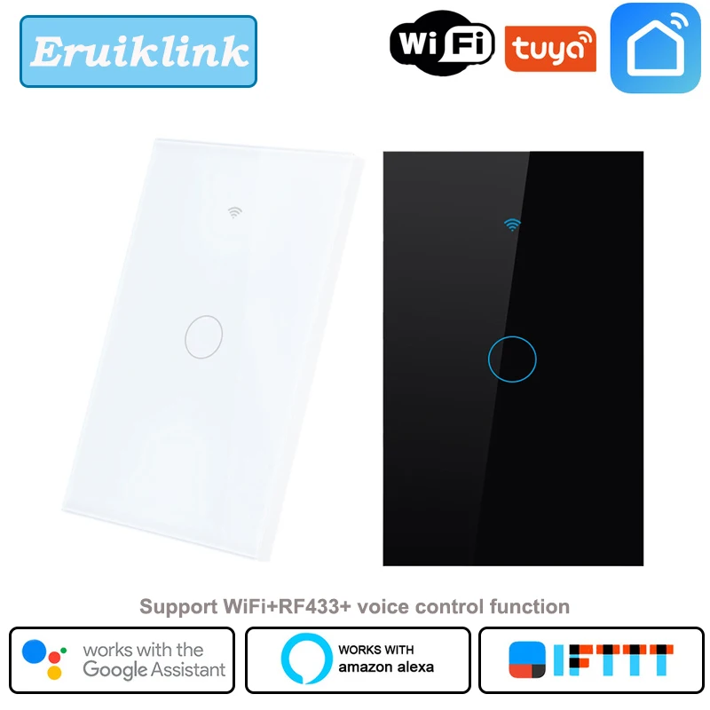 

Eruiklink Wifi smart switch US 1 gangs smart wall touch light switch Tuya Smart Life App works with Alexa Google Home IFTTT