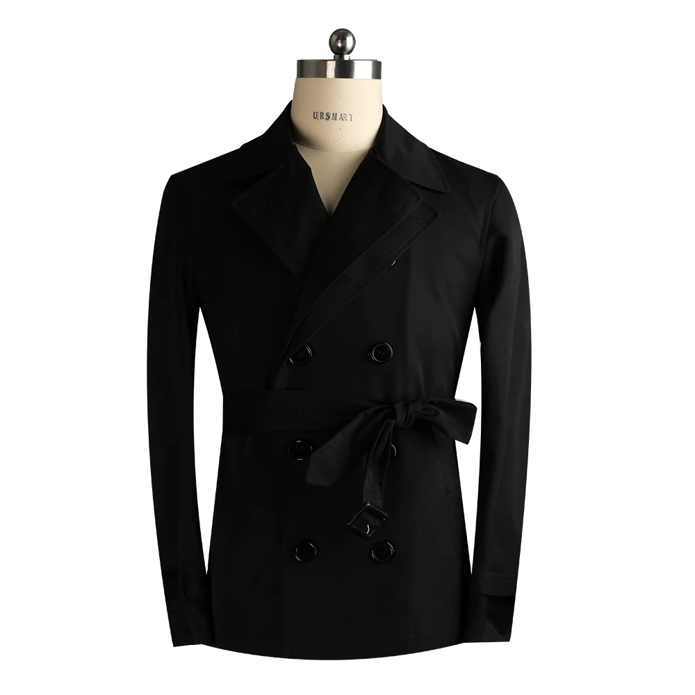 

URSMART Autumn outfit new style double row buckle men's windbreaker short style double barrelled windbreaker men's black handso