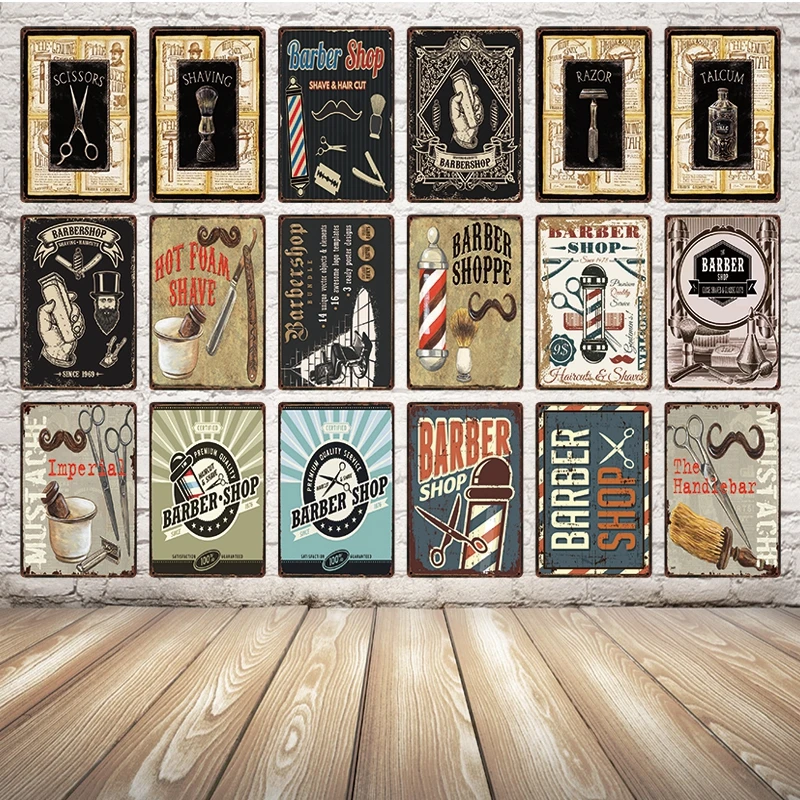 

[ Kelly66 ] Barber Shop Mans Club Barber Shop Metal Sign Tin Poster Home Decor Bar Wall Art Painting 20*30 CM Size y-1697