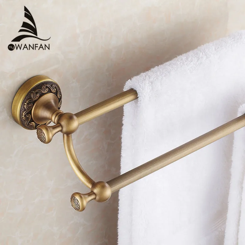 

Towel Bars 60cm Double Rails Antique Brass Wall Shelves Towel Holder Bath Shelf Hanger Bathroom Accessories Towel Rack 3711F