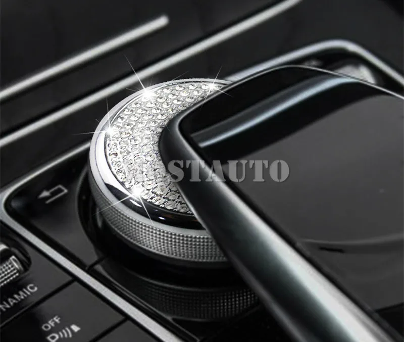 

For Benz C Class W205 Rhinestone Style Console Multimedia Button Cover Sticker 2014-2018 1pcs Car Accessories Interior Car Decor