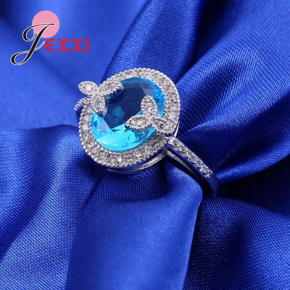Женские винтажные кольца для свадьбы помолвки Bijoux модные серебряные синие с