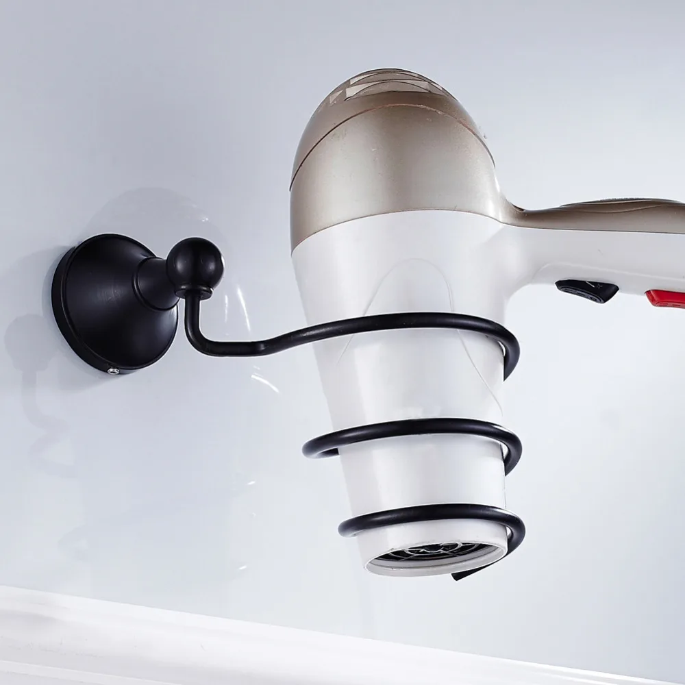 

Leyden ORB Brass Hair Dryer Holder Rack Hair Blow Dryer Metal Wall Mount Bathroom Accessories Black Hair Dryer Rack