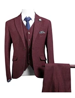 men suit coatpantsvest 3 pieces slim fit wedding business burgundy wear formal men suit elegant costume size s 5xl