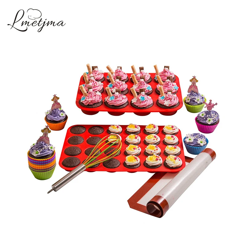 

Набор силиконовых форм для выпечки LMETJMA, кастрюля для выпечки кексов 12 шт., форма для выпечки кексов 2 шт., венчик для яиц 1 шт., коврик для выпеч...