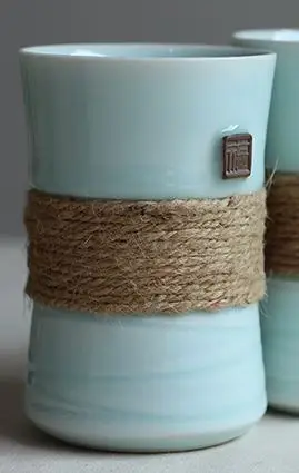 Light green fu Японский стиль винтаж полосы индивидуальность короткая керамическая кружка чашка пояс с крышкой и ложкой кофе чашка в подарок - Цвет: Light green fu