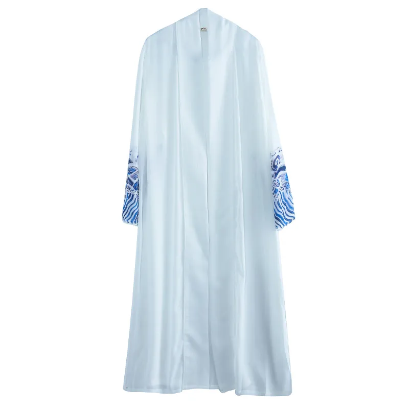 white Тан костюм изменение hanfu мужчины древний стиль плащ китайский национальный стиль лето длинное платье китайский стиль пальто мужчины - Цвет: white