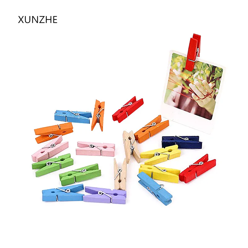 XUNZHE 30 шт. 3,5 см* 1 см цветная мини деревянная прищепка для фото альбома офиса вечеринка украшения весенние зажимы с пеньковой веревкой