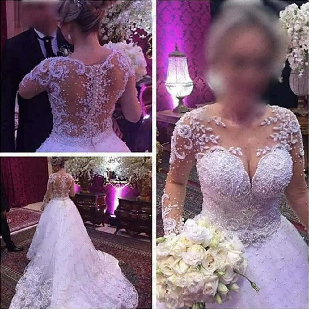 picture color Vestido De Noiva/бальное платье с блестящими жемчужинами; свадебное платье; коллекция года; роскошное платье принцессы; Robe de Mariage; прозрачная спина; Vestidos de Noiva - Цвет: picture color
