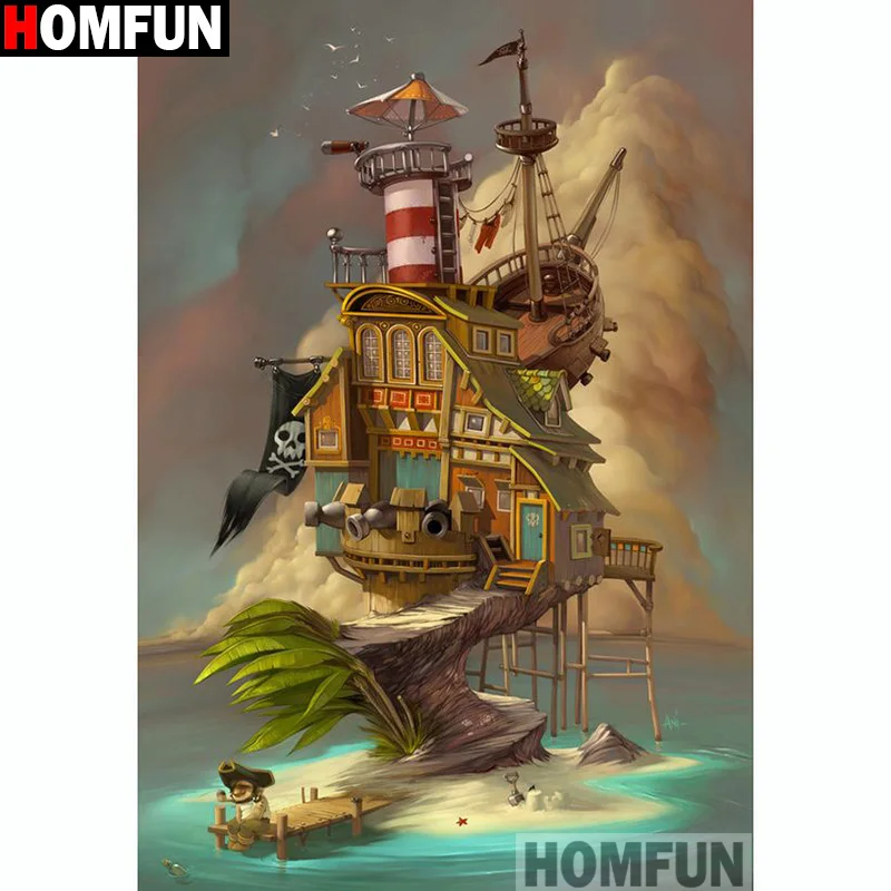 Алмазная живопись HOMFUN Пиратская комната картина из квадратных/круглых страз 5D