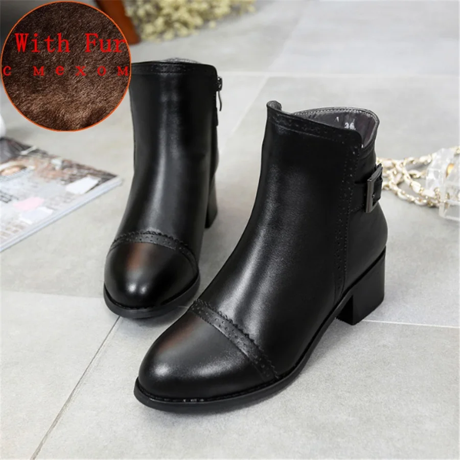 black 05 with fur Женские зимние ботинки из натуральной коровьей кожи; удобная качественная мягкая обувь; фирменный дизайн; зимние ботинки ручной работы; Цвет Черный; с мехом - Цвет: black 05 with fur