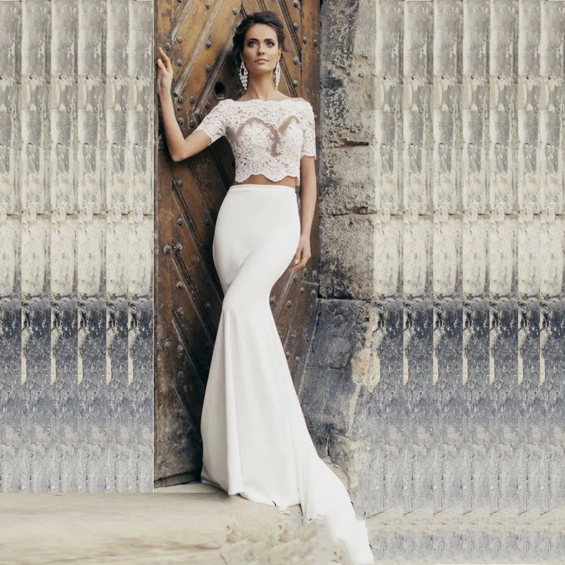 Свадебное платье LORIE из двух предметов бохо с вырезом лодочкой и кружевной