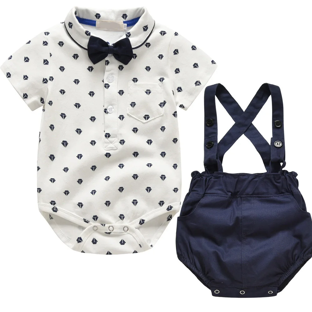 2019 Baby Boy Spring & Autumn Clothes Plaid Clothing Suit Newborn Baby Bow Tie Shirt + Suspender Trousers vestido infantil